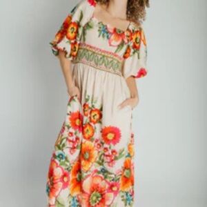 OPPI Floral Puff Sleeve Maxi Dress